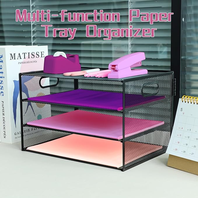 3 Tier Lettrer Tray Organizer, Metal Mesh Desk File Organizer - Image 4
