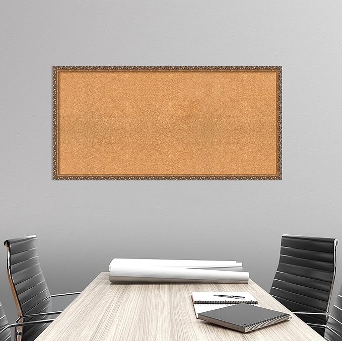 Amanti Art Natural Cork Board for Wall, 24x48 Vision Board with Bronze Frame, Oversize Corkboard Office Decor for Home Organization, Traditional Corkboard Pinboard to Display Items for Home-DeskLoop Office