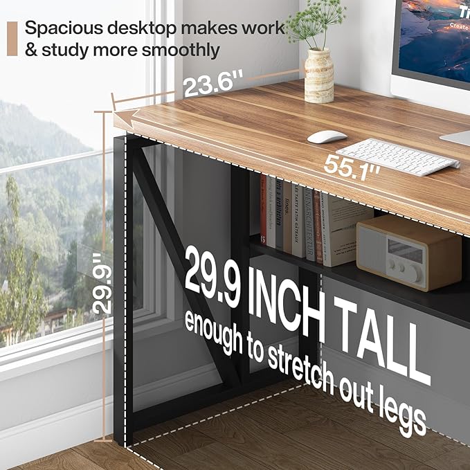 Tribesigns 55" Executive Desk with Reversible File Cabinet, Large L-Shaped Office Desk with Drawers, Business Furniture Workstation for Home Office (Dark Walnut, 55-inch)-DeskLoop Office