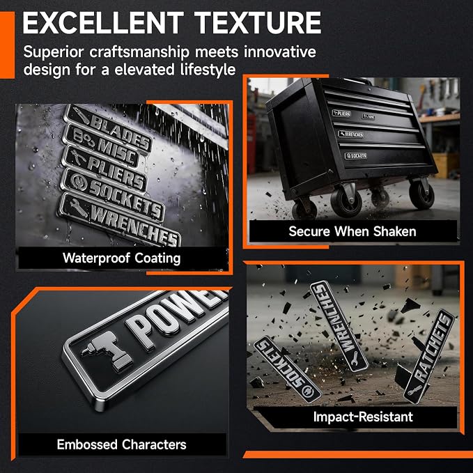 12 PCS Metal Magnetic Tool Box Labels, Embossed Tool Box Labels Magnet - Image 4