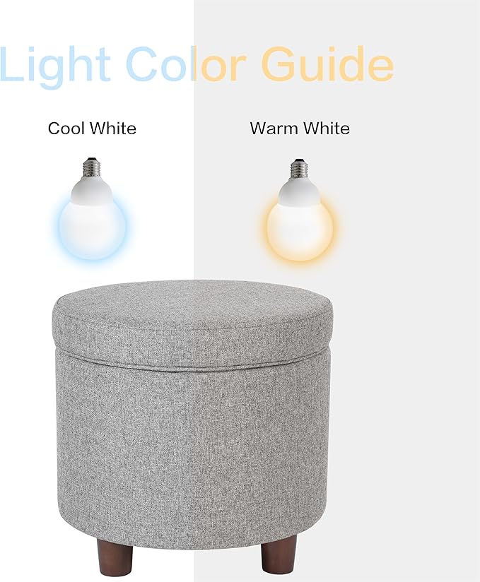 Homepop Home Decor | Upholstered Round Storage Ottoman | Ottoman with Storage for Living Room & Bedroom, Light Gray Tweed-DeskLoop Office