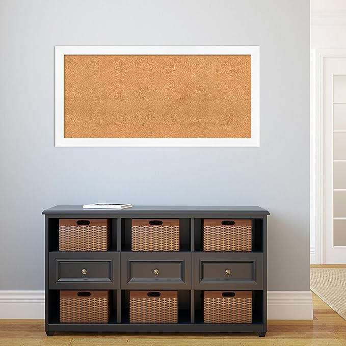 Amanti Art Natural Cork Board for Wall, 23x47 Vision Board with White Frame, Oversize Corkboard Office Decor for Home Organization, Modern Corkboard Pinboard to Display Items for Home Organization in-DeskLoop Office