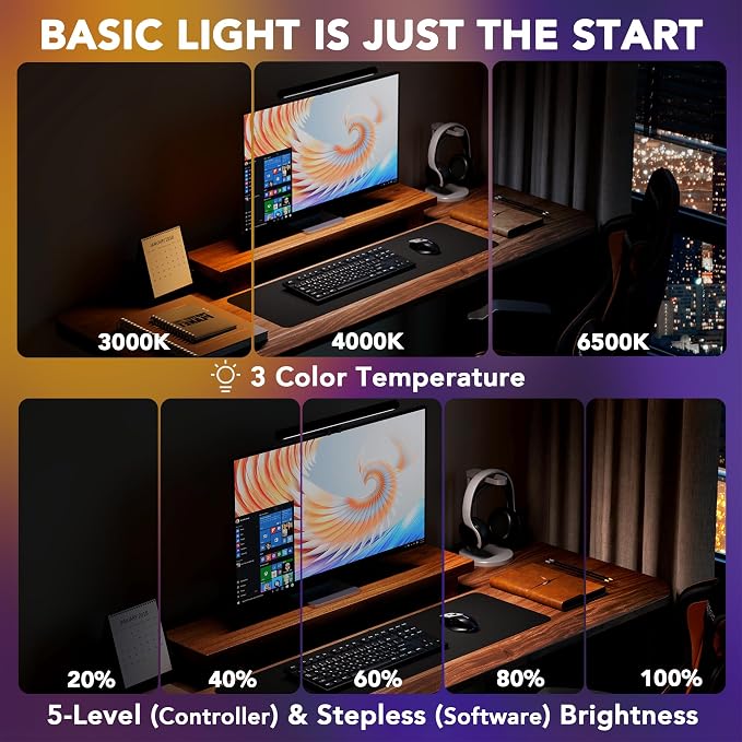 Smart Monitor Light Bar with RGB Backlight, Software-Controlled Display Color & - Image 3