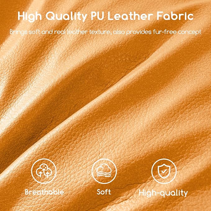 HIGOGOGO Round Stuffed Pouf Ottoman, Pu Leather Poufs - Image 7