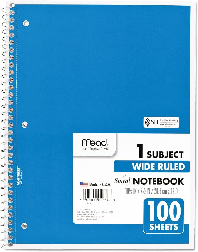 Mead Spiral Notebook, 1 Subject, Wide Ruled Paper, 100 Sheets, 10-1/2" x 8" - Image 4