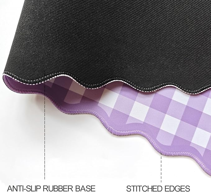 Scalloped‌ Purple Checkered Gingham Desk Mat Cute Pastel Large Mouse Pad Kawaii - Image 5