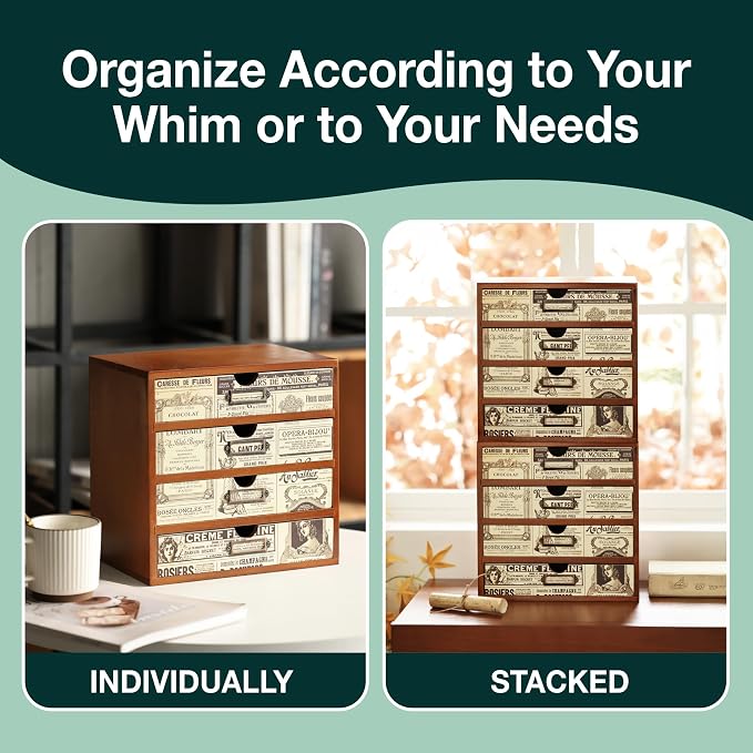 4-Drawer Vintage Ephemera Pattern Desktop Organizer - Image 5