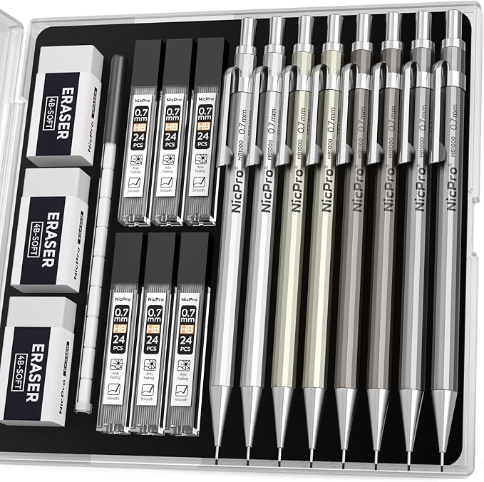 Nicpro 8 Pack Mechanical Pencil 0.7mm by Nicpro