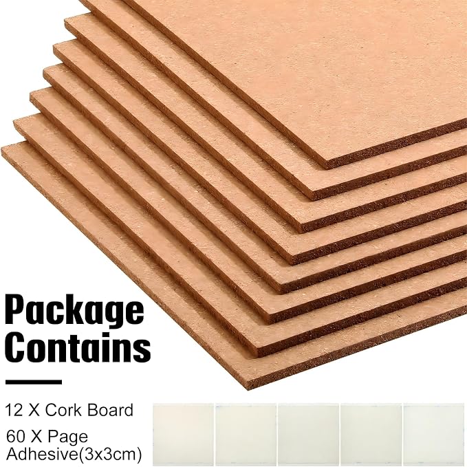Crtiin 12 Pcs Cork Board Tiles Bulletin Boards 12"x12" 1/4" Thick Square - Image 2