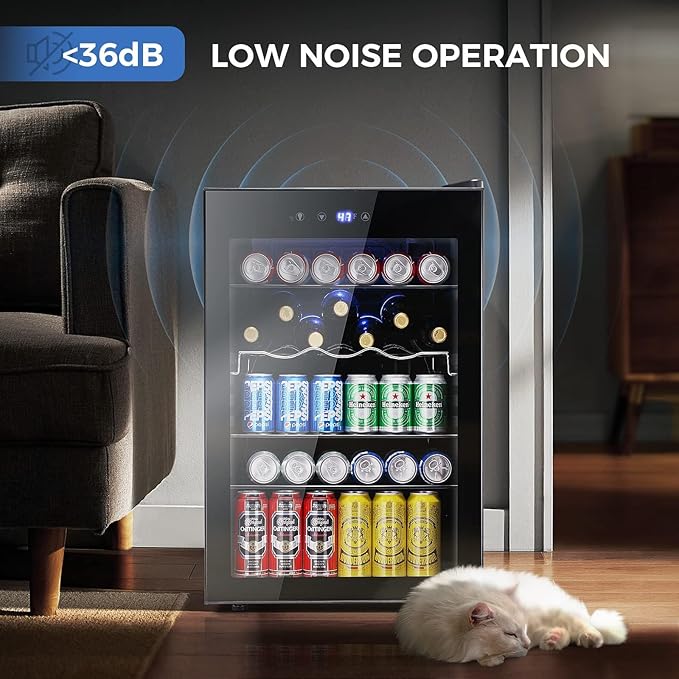 Kismile 4.5 Cu.ft Beverage Refrigerator and Cooler, 145 Can Mini Fridge Glass Door,Digital Temperature Display for Soda, Beer or Wine, Small Drink Dispenser Cooler for Home, Office or Bar(Black)-DeskLoop Office