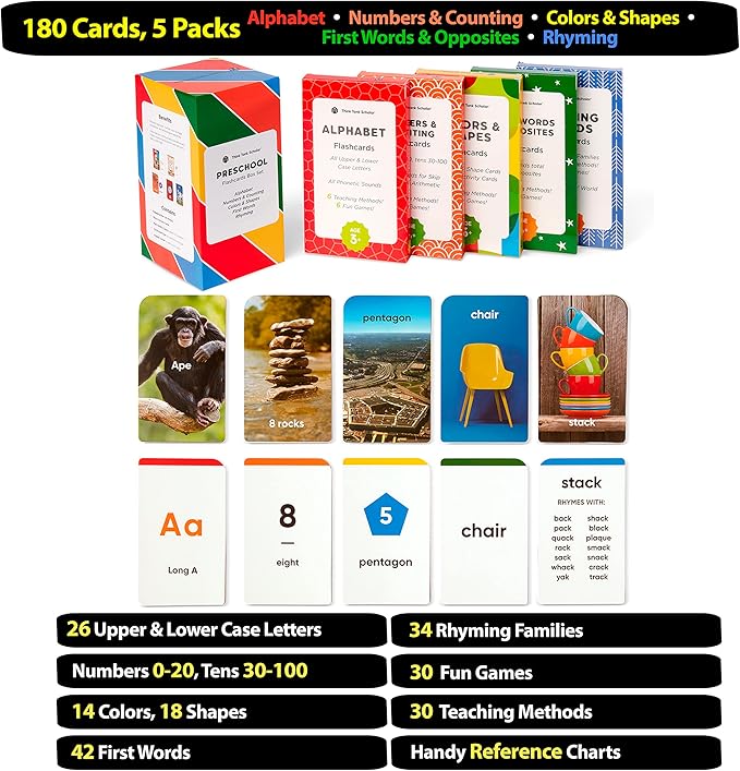 Award-Winning Flash Cards for Preschool & Kindergarten – 5-Deck Set, 180 Jumbo - Image 2