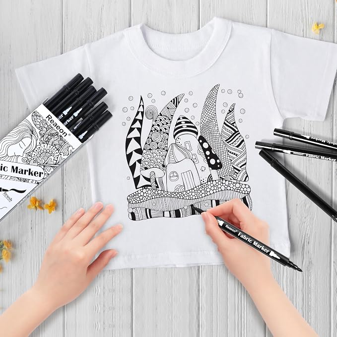 Reaeon Black Fabric Markers, Dual Tip Fabric Paint Markers, Permanent Fabric - Image 3