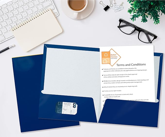 Better Office Products 2 Pocket Glossy Laminated Blue Paper Folders, Letter Size - Image 4