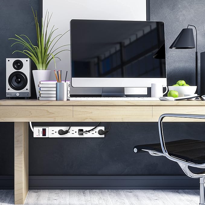 Digital Energy 15 FT 8 Outlet Surge Protector Power Strip - 15 AMP, 1875 W, 125 V, 350 J Surge Protection, ETL Listed - Flat Plug, White-DeskLoop Office