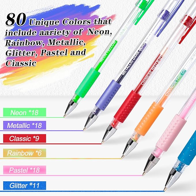 Gel Pens for Adult Coloring Books, 160 Pack Artist Colored Gel Pen with 40% More Ink, Black Case. Perfect for Kids Drawing Doodle Crafts Journaling Planner-DeskLoop Office