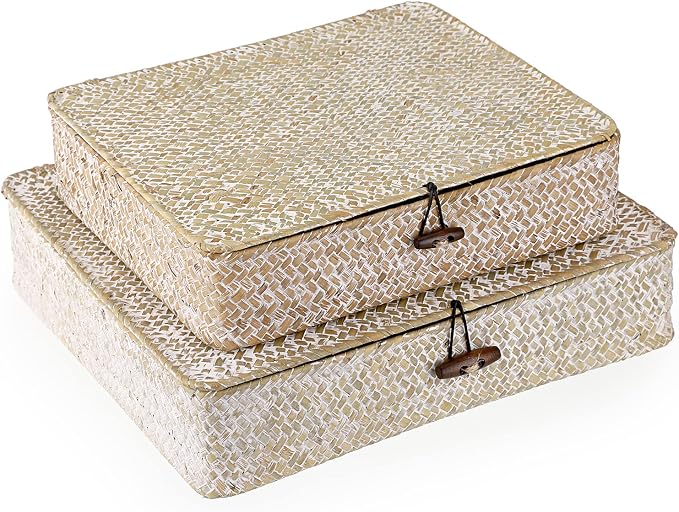 Hipiwe Set of 2 Flat Woven Wicker Storage Bins by Hipiwe