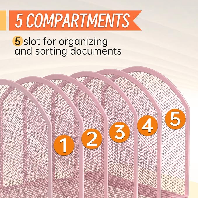 MINDEPOT Desk File Organizer 5 Sections Desktop Organizer File Sorter Office - Image 4