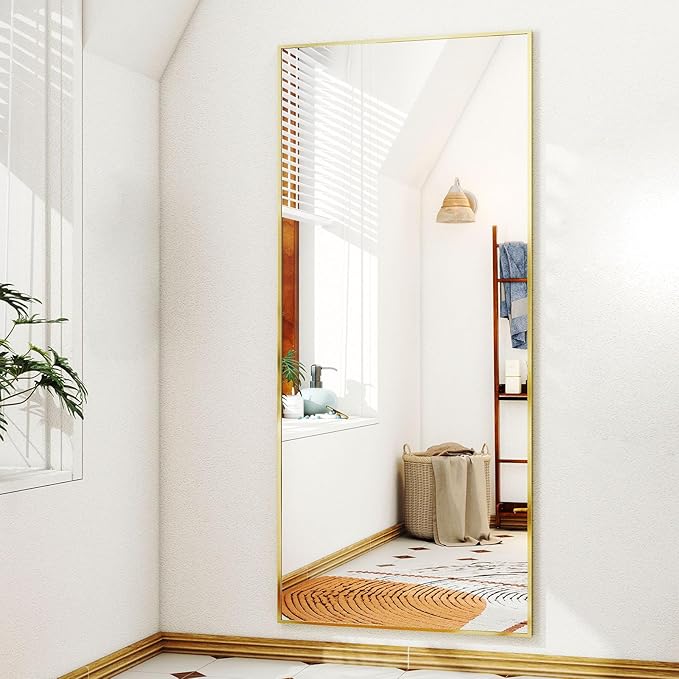 Full-Length Mirror, 24"x68" Floor Mirror with Stand, Wall-Mounted Mirror for Bathroom, Dressing Room - Hanging or Leaning - Full Body Mirrors for Bedroom, Gold-DeskLoop Office