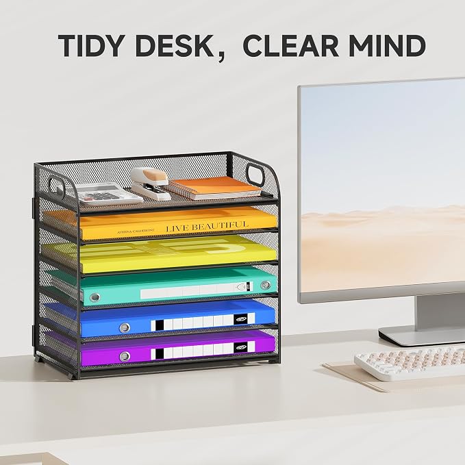 Cawukege 6 Tier Paper Organizer, Mesh Desk Organizer, Metal File Organizer - Image 2