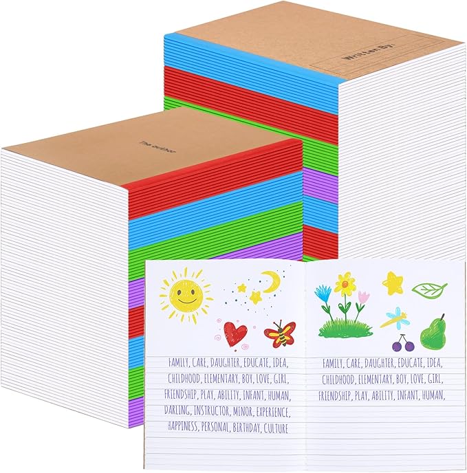 Henoyso 40 Pcs Primary Composition Notebook 9 3/4 x 7 1/2 Inch Kids Journal, Back to School Supplies, K-2 Primary Writing Notebook for Kids Student Draw and Write Story Journal (4 Color)-DeskLoop Office