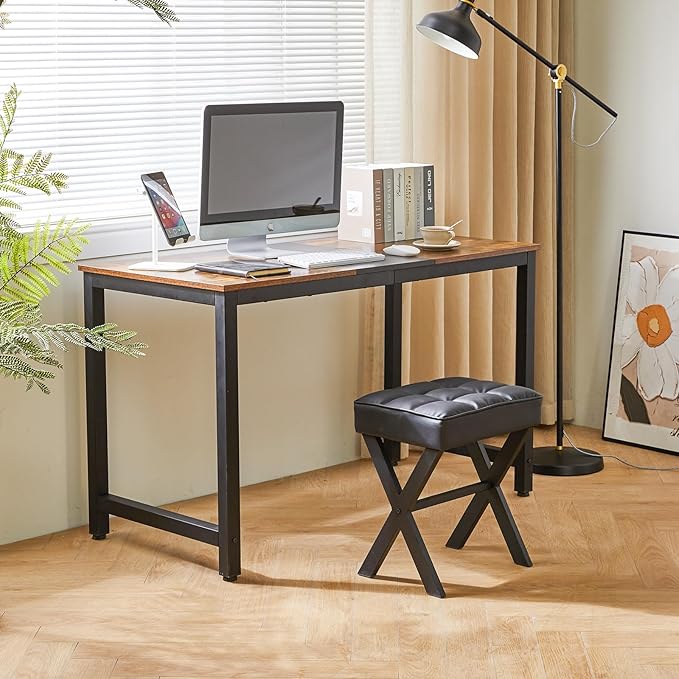 IBUYKE Square Makeup Stool with X-Leg Foot Rest, PU Footrest, Ottoman Seat Vanity Stool, Multi-Use as Small Side Table, for Bedroom, Living Room, Black LG-71B-DeskLoop Office