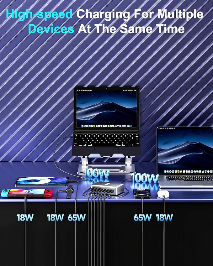 440W Fast USB C GAN Charger Block 8 Port Charging Station HUB Brick Dual PD PPS 100W Wall Charger Compatible with MacBook Pro/Air/All iPad iPhone 16/15/14/13/Pro Max-DeskLoop Office