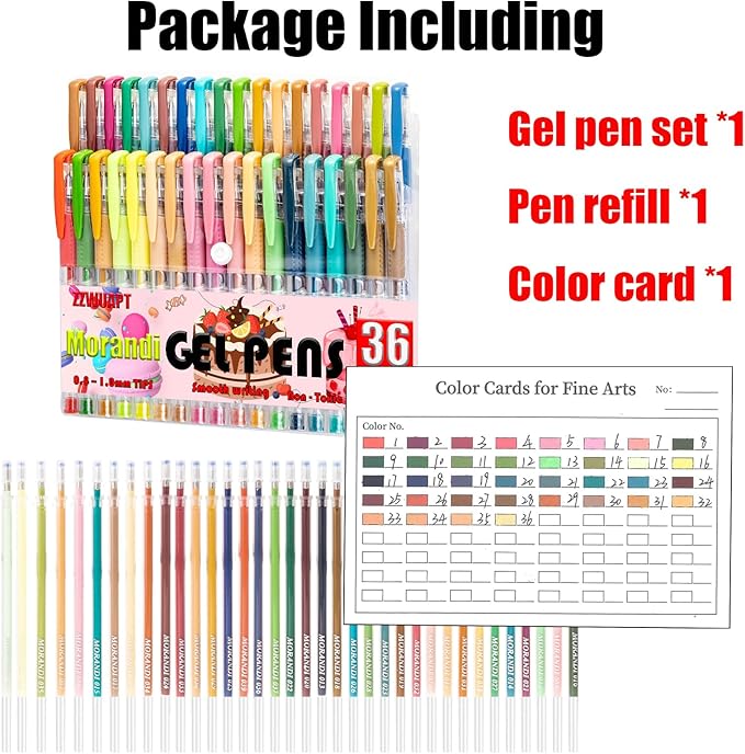 Morandi Gel Pens for Coloring Book,72 Color Gel Pens Set including 24 Color Gel Pen with 48 Refills,40% More Ink Colored Gel Pens for Drawing, Doodling, Scrapbook, Journaling-DeskLoop Office