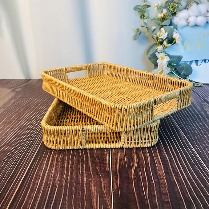 2 Pack Rectangle Rattan Serving Trays - Image 4
