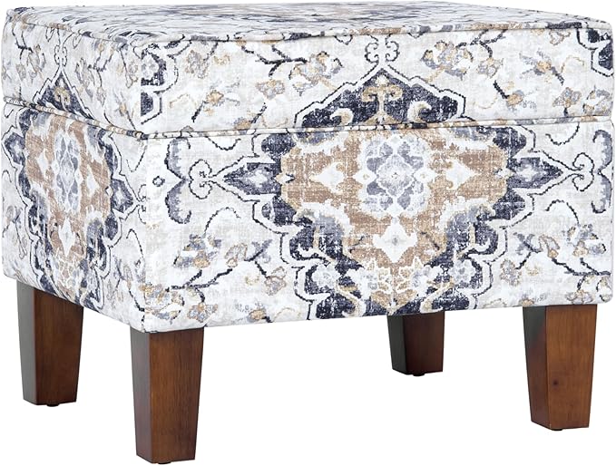 Home Decor | Dinah Collection Modern Storage Ottoman | Ottoman with Storage for Living Room & Bedroom(Antiqued Ebony Cream)-DeskLoop Office