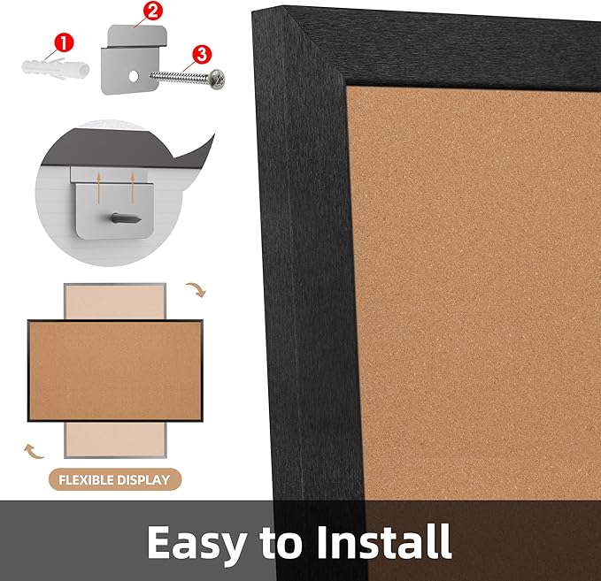 Board2by Extra Large Cork Bulletin Board 96" X 48", Black Wood Framed 8'x4' Corkboard for Wall, Wall Mounted Notice Pin Board with 18 Push Pins for School, Home & Office-DeskLoop Office