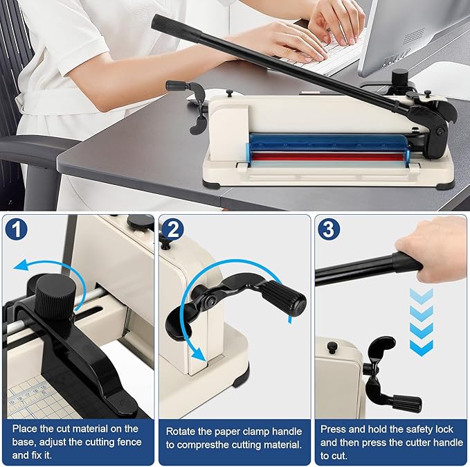 12 Inch Heavy Duty Paper Cutter,Guillotine Paper Cutter Heavy Duty for A4 Paper,Stack Paper Trimmer 400 Sheet Capacity,White A4 Guillotina para Papel for Office Home School.-DeskLoop Office