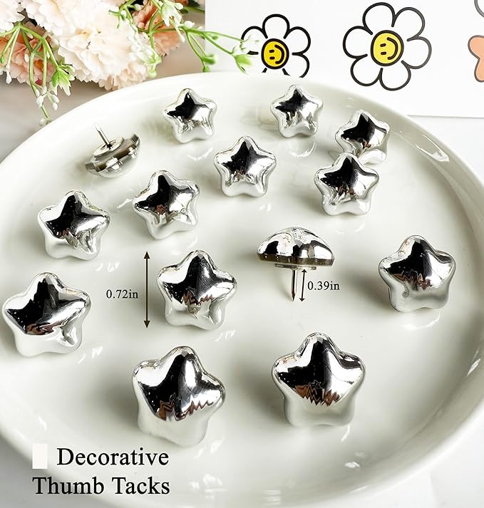 Silver Push Pins for Wall, Thumb Tacks for Bulletin Board, Cute Decorative - Image 6
