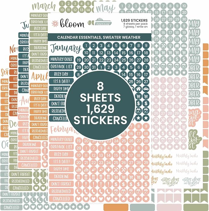 bloom daily planners Neutral Aesthetic Calendar Essentials Planner Stickers by bloomdailyplanners