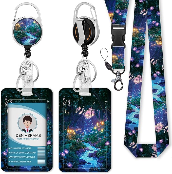 Piefly Lanyards for Id Badges, Fireflies Forest Badge Holder by Piefly