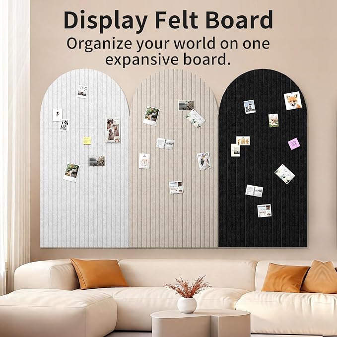 Large Arched Felt Bulletin Board, Oatmeal | Cork Board Alternative, 3 Foldable - Image 4