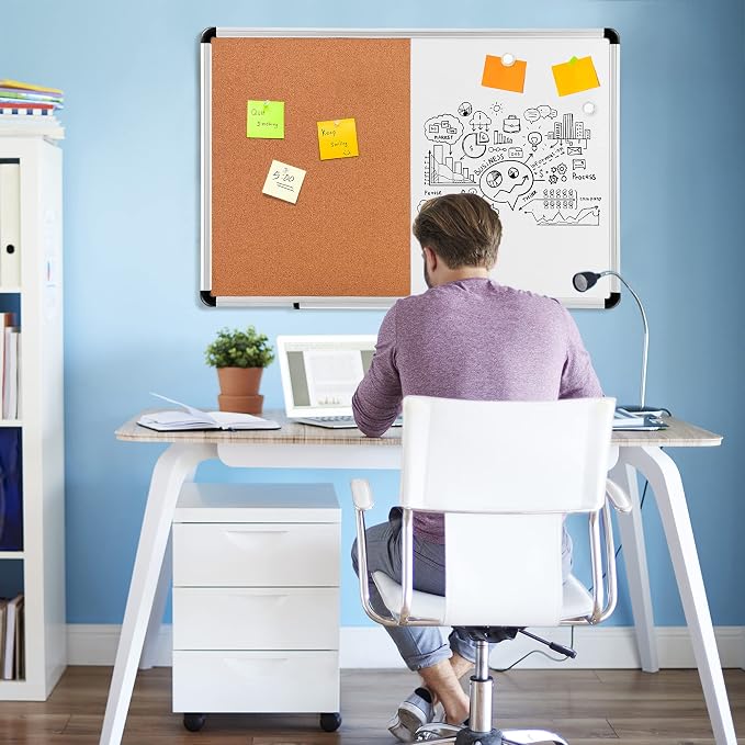 Amazon Basics Magnetic Dry Erase Whiteboard & Cork Board Combo, Wall Mounted - Image 4