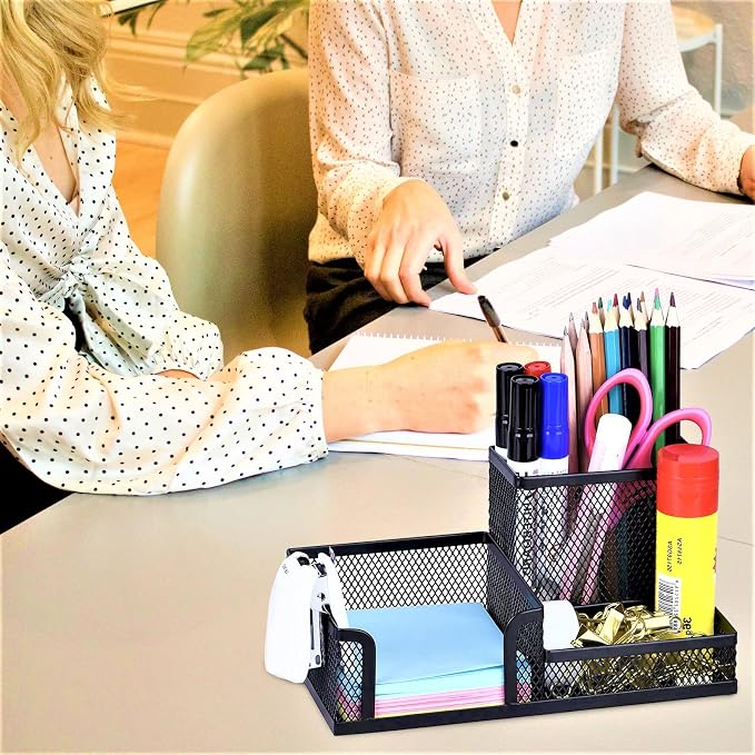 2 Pack 3 in 1 Mesh Pen Holder for Desk, 3 Compartments Pencil Holder Desk - Image 7