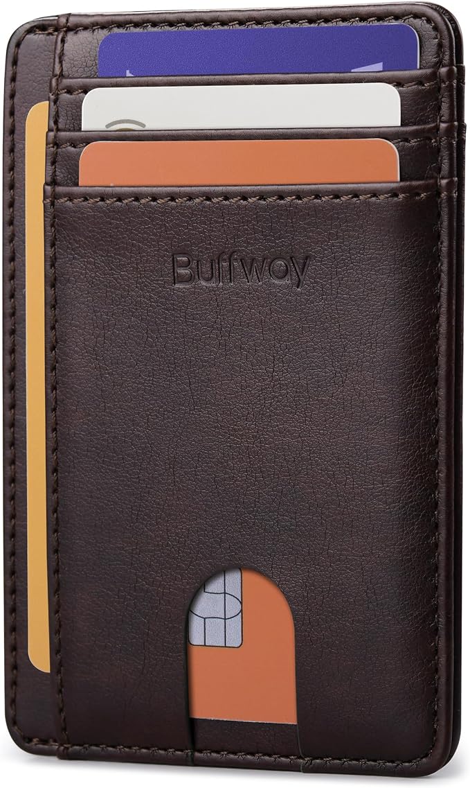 Buffway Slim Minimalist Front Pocket RFID Blocking Leather Wallets by Buffway