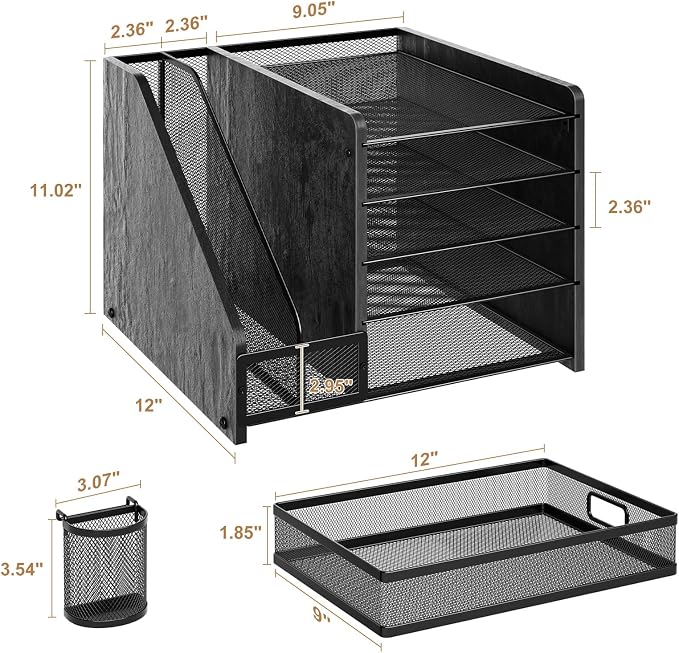 Marbrasse Desk Organizer with File Holder, 5-Tier Paper Letter Tray Organizer - Image 5