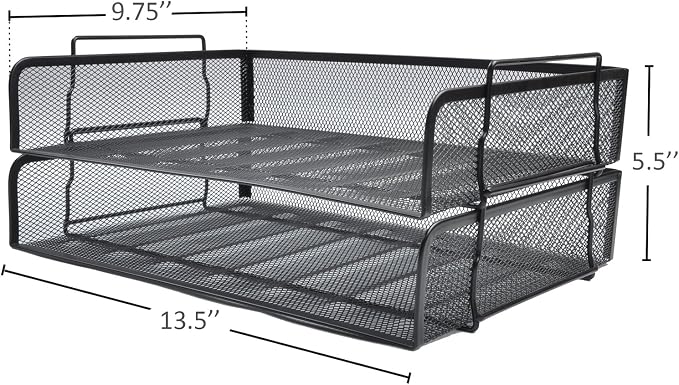 EASEPRES 2 Pack Stackable Desk Paper Tray, Metal Mesh Desktop Document Letter - Image 2
