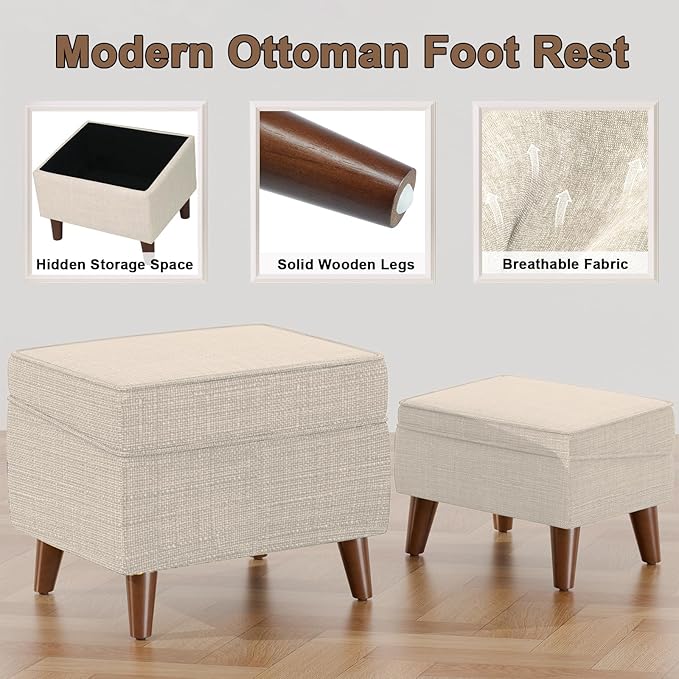 Foot Rests with Adjustable Cover, BOGO, Storage Ottoman Dorm, Footstool & Sitting Stool, Ottoman Foot Stool Set for Living Room, Bedroom, Dorm, Beige-DeskLoop Office