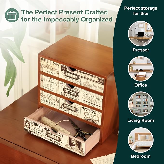 4-Drawer Vintage Ephemera Pattern Desktop Organizer - Image 9
