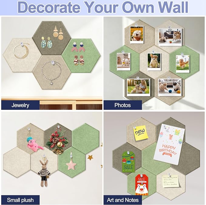 8PCS Hexagon Cork Board Tiles, Self-Adhesive Felt Bulletin - Image 7
