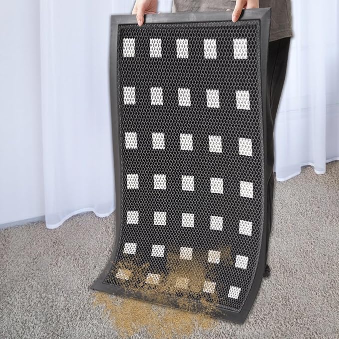 Front Door Mat Indoor Entrance 29.5"x17" for Apartments/Small Spaces, Heavy Duty Rubber Entryway Mats Backing Inside/Outside Dirt Trapping, All Weather Outdoor Rug Black and White-DeskLoop Office