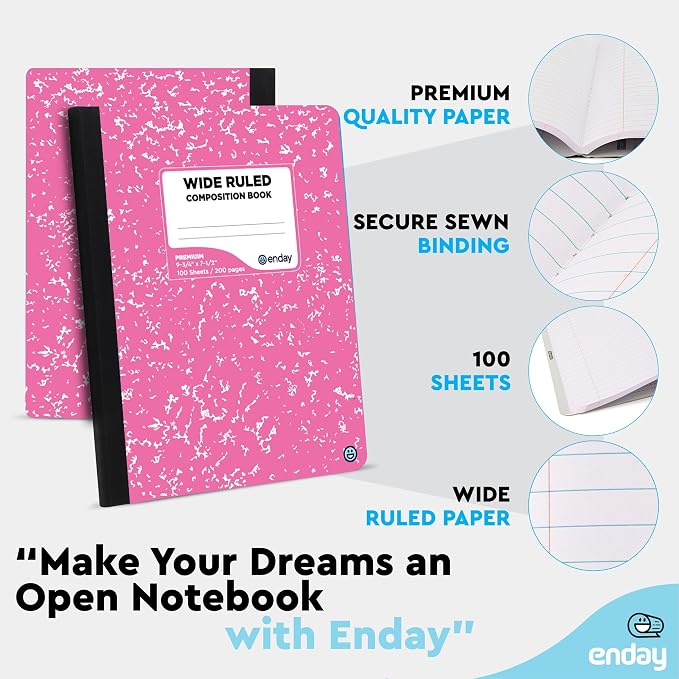 Enday Composition Notebooks Wide Ruled Paper, Colored Marble Composition - Image 6
