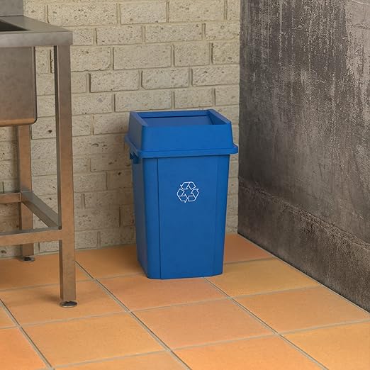 19 Gallon Blue Square Commercial Trash Can with Lid-DeskLoop Office