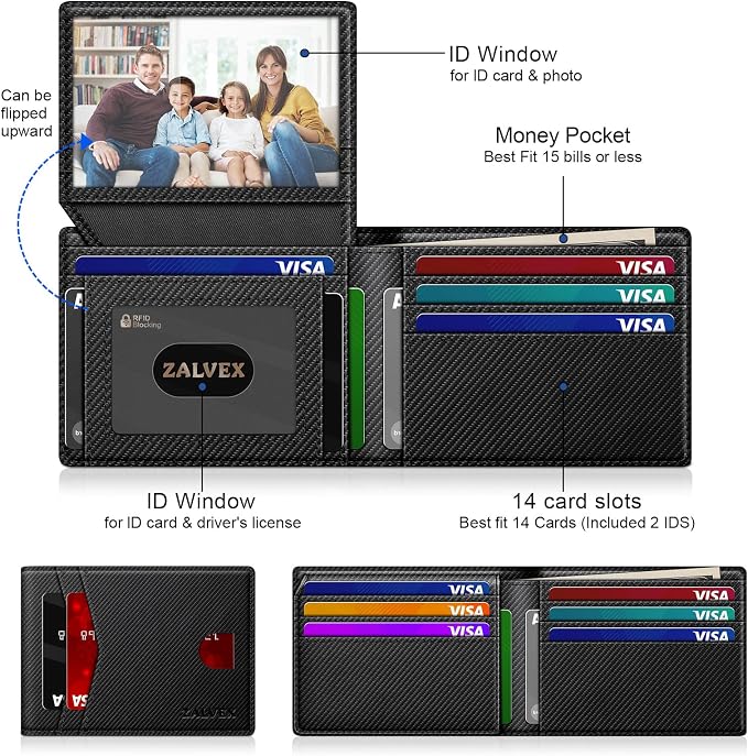 Wallet for Men Slim RFID Blocking Leather Credit Card Holder Wallet for 14 Cards - Image 2