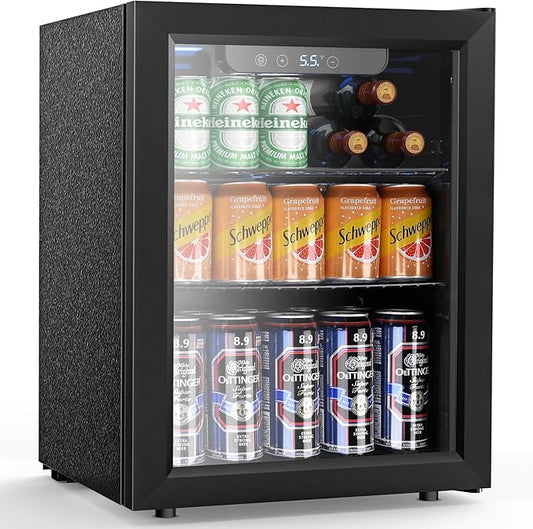 68 Cans Beverage Refrigerator Cooler, 1.7 cu.ft Mini Fridge Glass Door Drink Cooler for Beer, Soda,Wine, Digital Temperature Control for Home Office Bar-DeskLoop Office