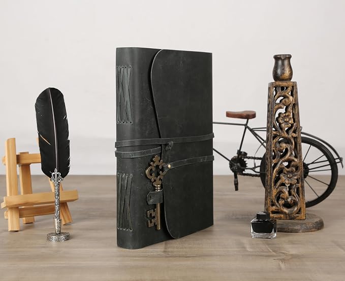 Leather Journal with Deckle Edge Paper 8x6 inch and Vintage Key | Handmade - Image 5