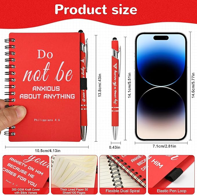Christian Prayer Journal Spiral Red Notebooks Bulk with Pens- Small Notepads (4.13”x5.43”) - inspirational gifts for women, Church Members & Bible Study Groups (30 Sets Red)-DeskLoop Office